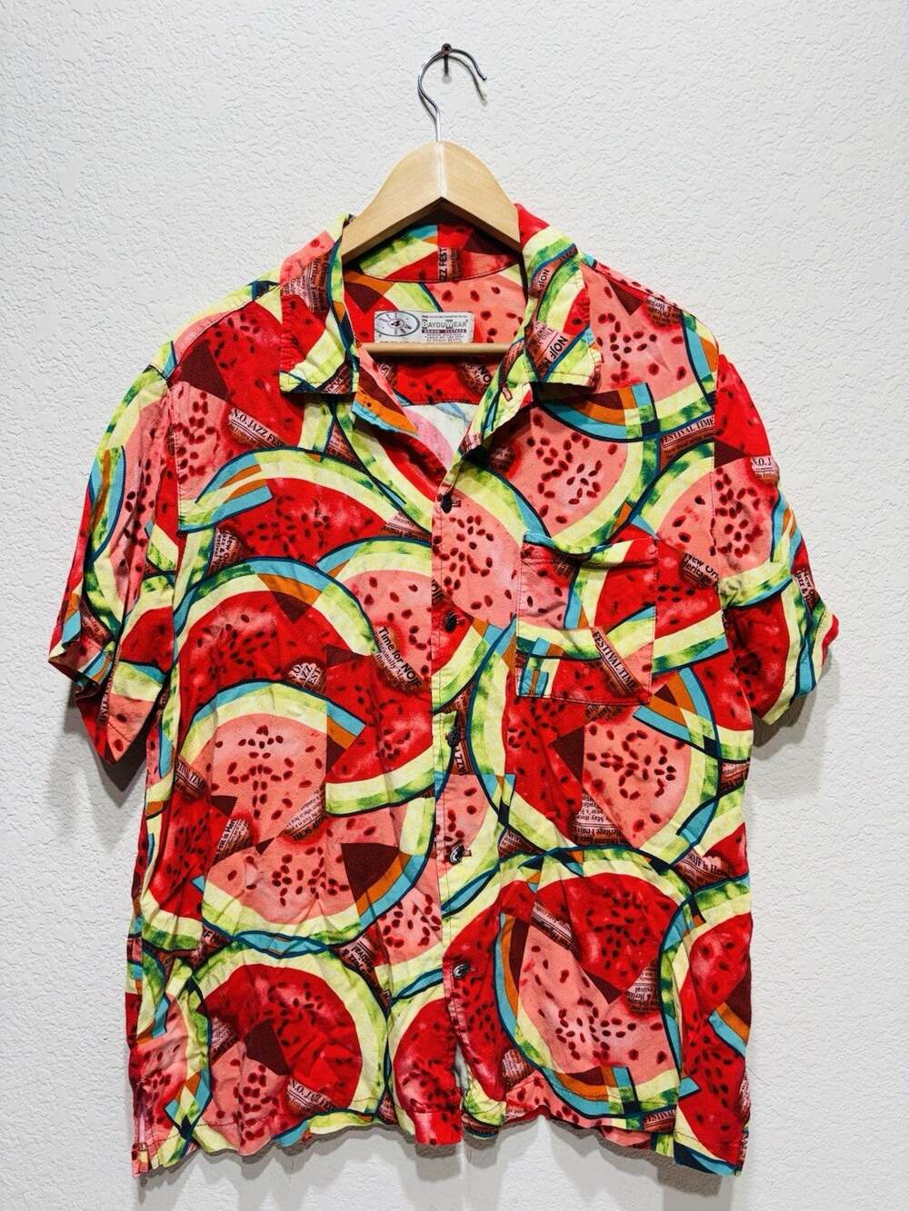 Bayou Wear New Orleans Jazz Fest Hawaiian Shirt Vintage XL Watermelon